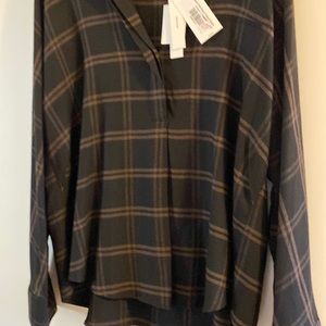 VINCE Shadow Plaid Band Collar Pullover NWT size L
